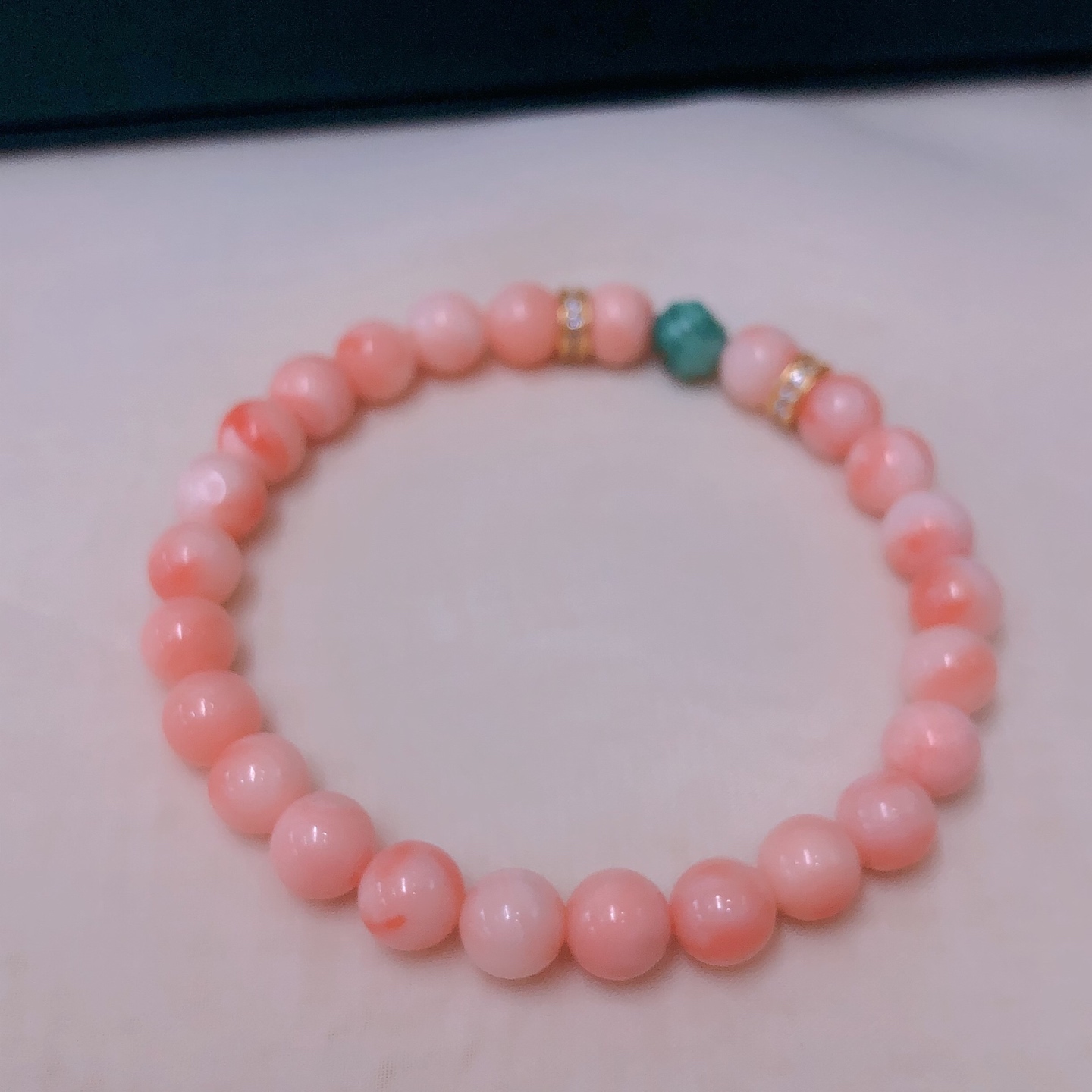 珊海皇朝台湾莫莫粉珊瑚圆珠手链手串直径6.5-6.7mm多样性发一