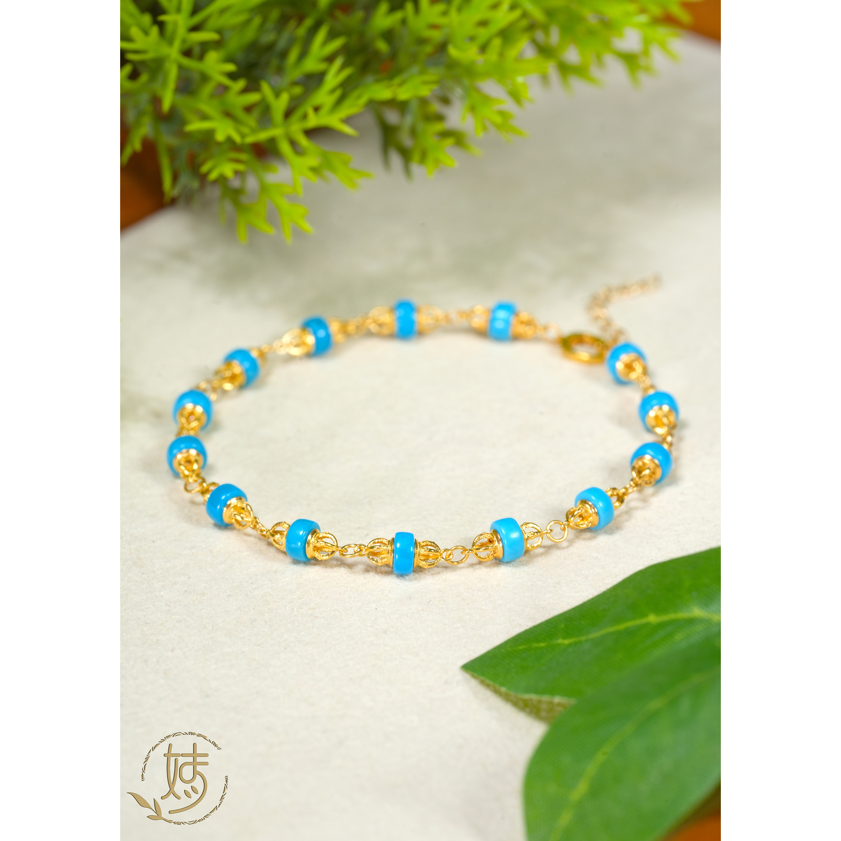 【婧婧精选】收藏级 · 18K金绿松石金刚杵DIY手串 约4mm+