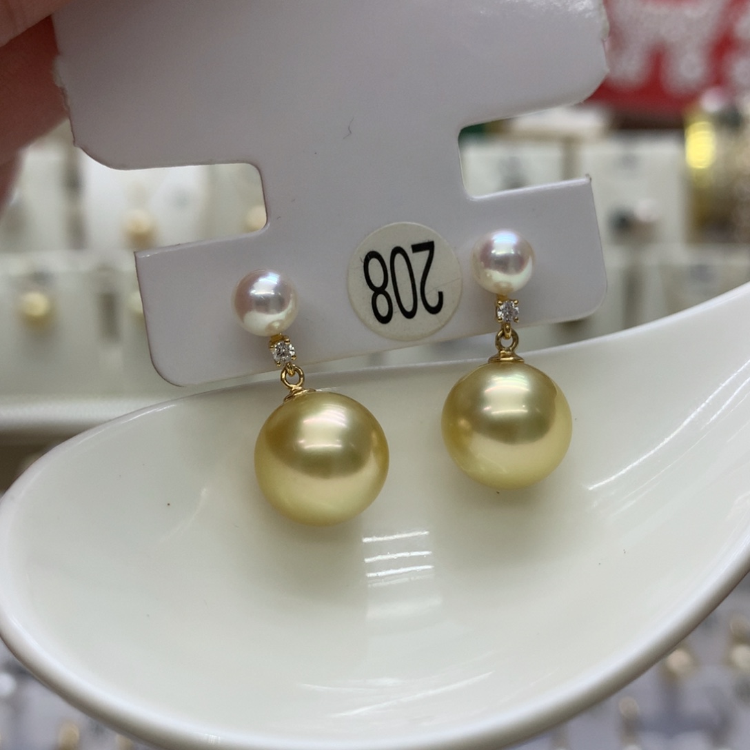 耳饰18K金镶嵌海水珍珠