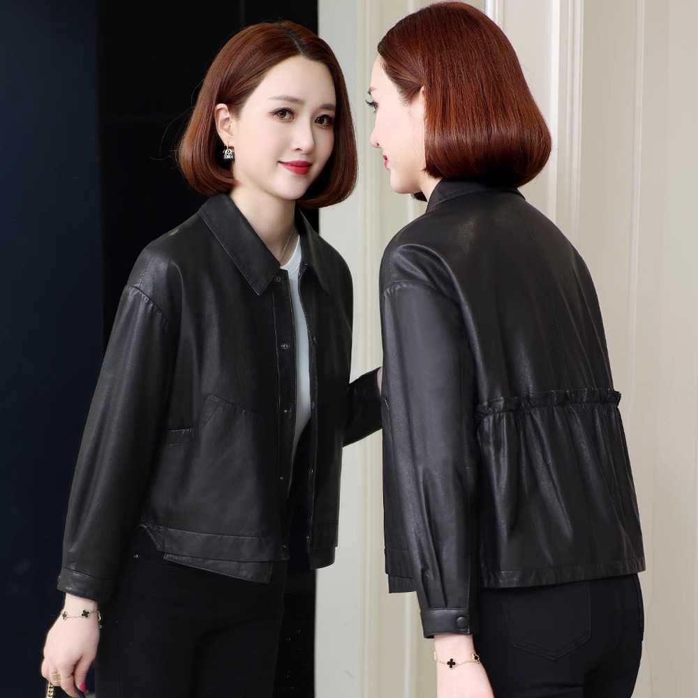 海宁真皮皮衣女小个子2025秋冬新款中年妈妈皮夹克短款绵羊皮外套