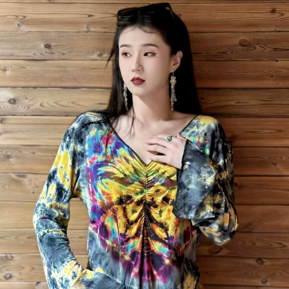 （59）东南亚纯手工植物扎染刺子绣文艺松弛感设计（花色直播间选购）