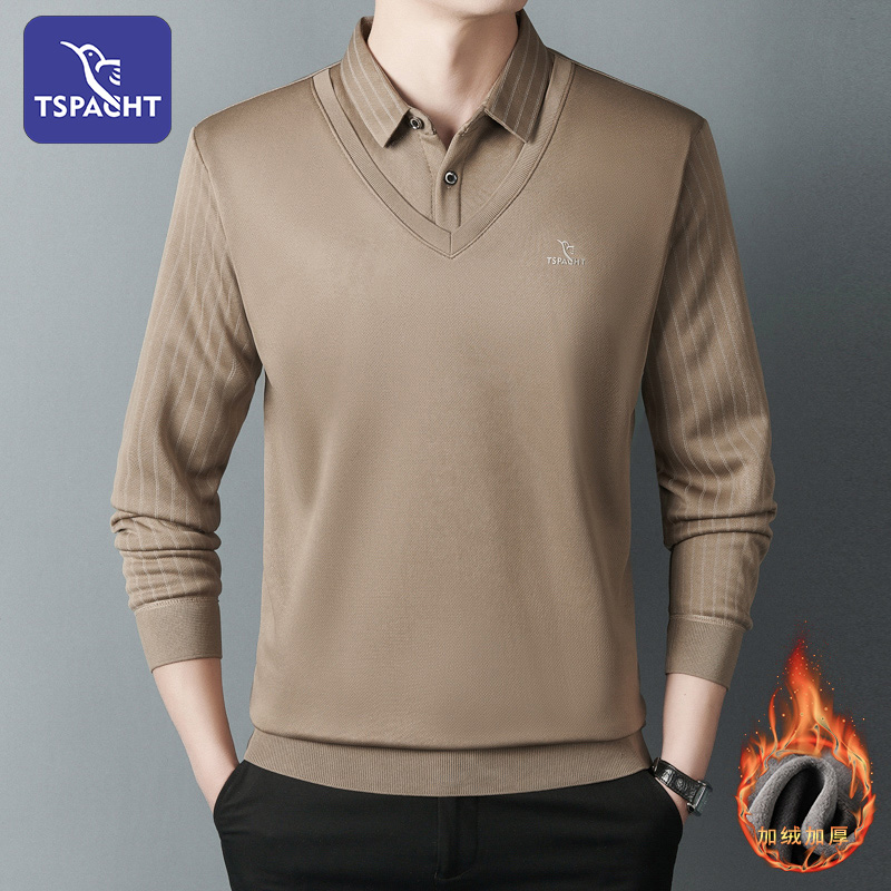  TSPACHT香港啄木鸟 秋冬加绒保暖假两件衬衫时尚翻领加厚打底衫