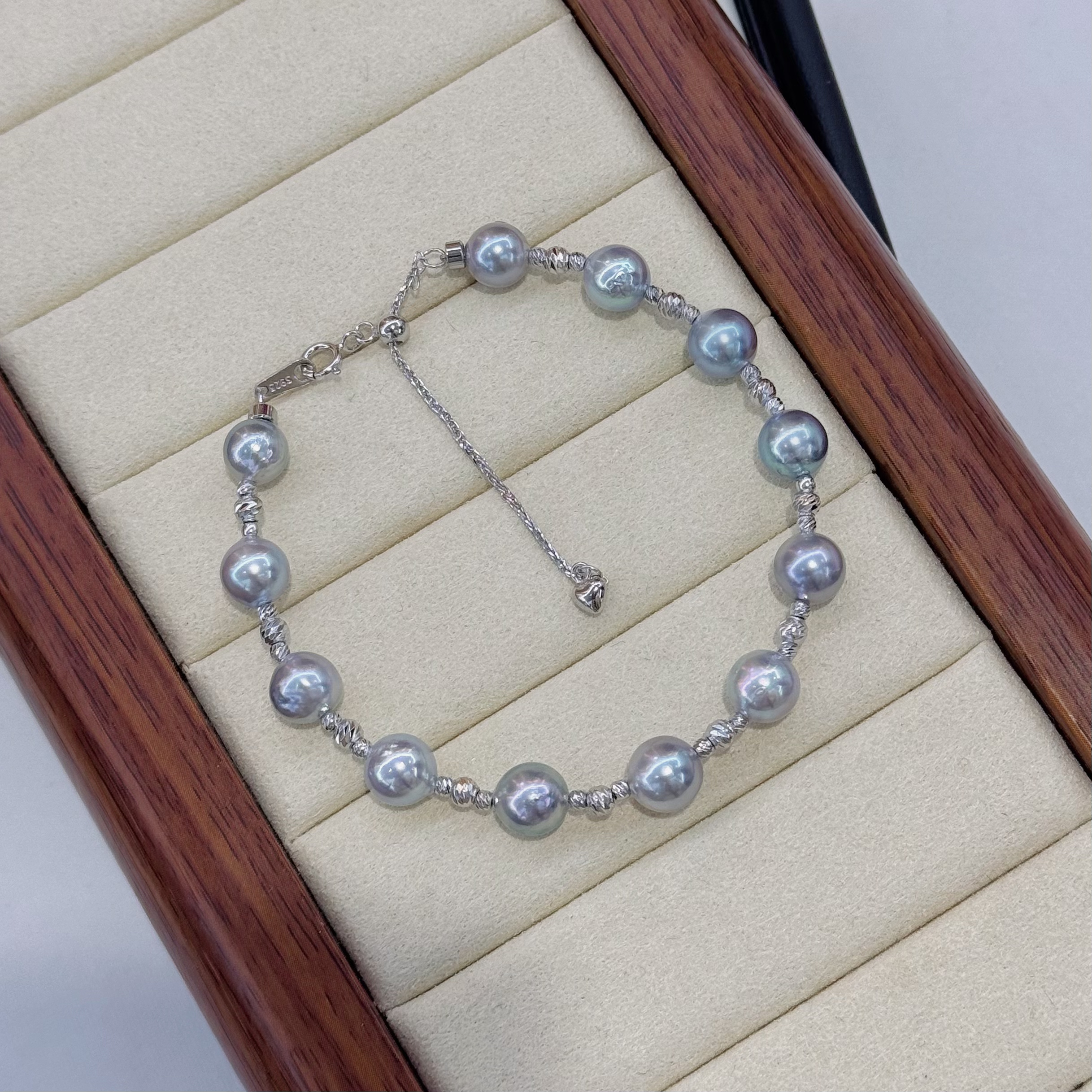 【罗伊伊推荐】海水珍珠真多麻手链 7-8mm S925银 AS0123