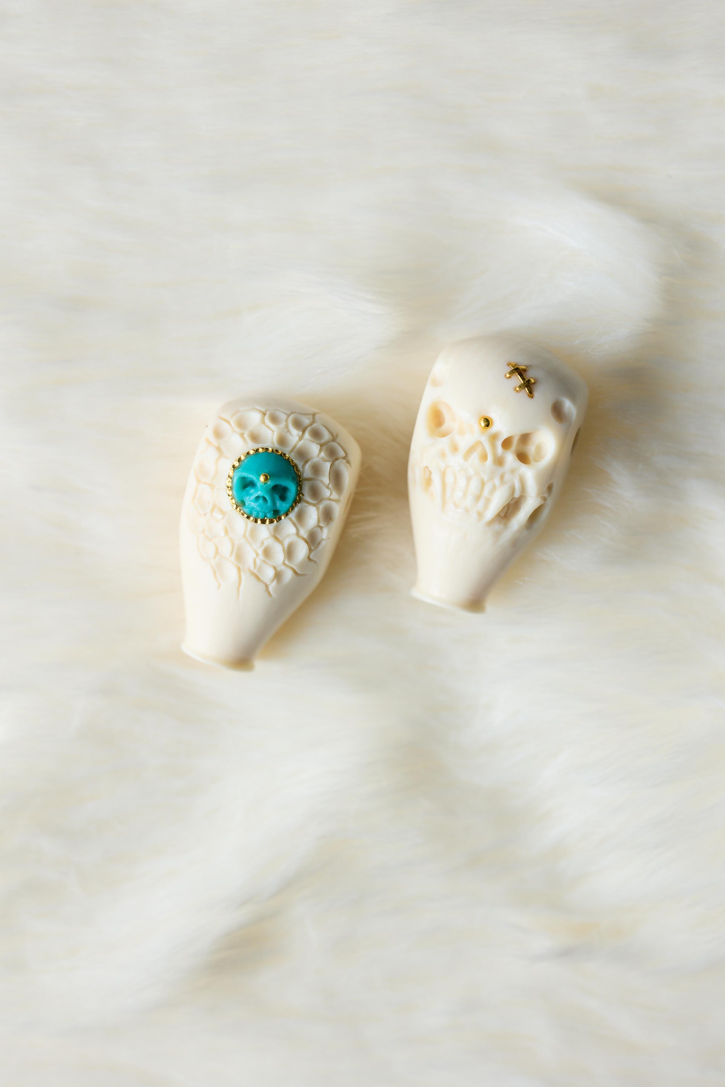 猛犸牙雕刻骷髅三通文玩配饰10mm适配4-7mm串