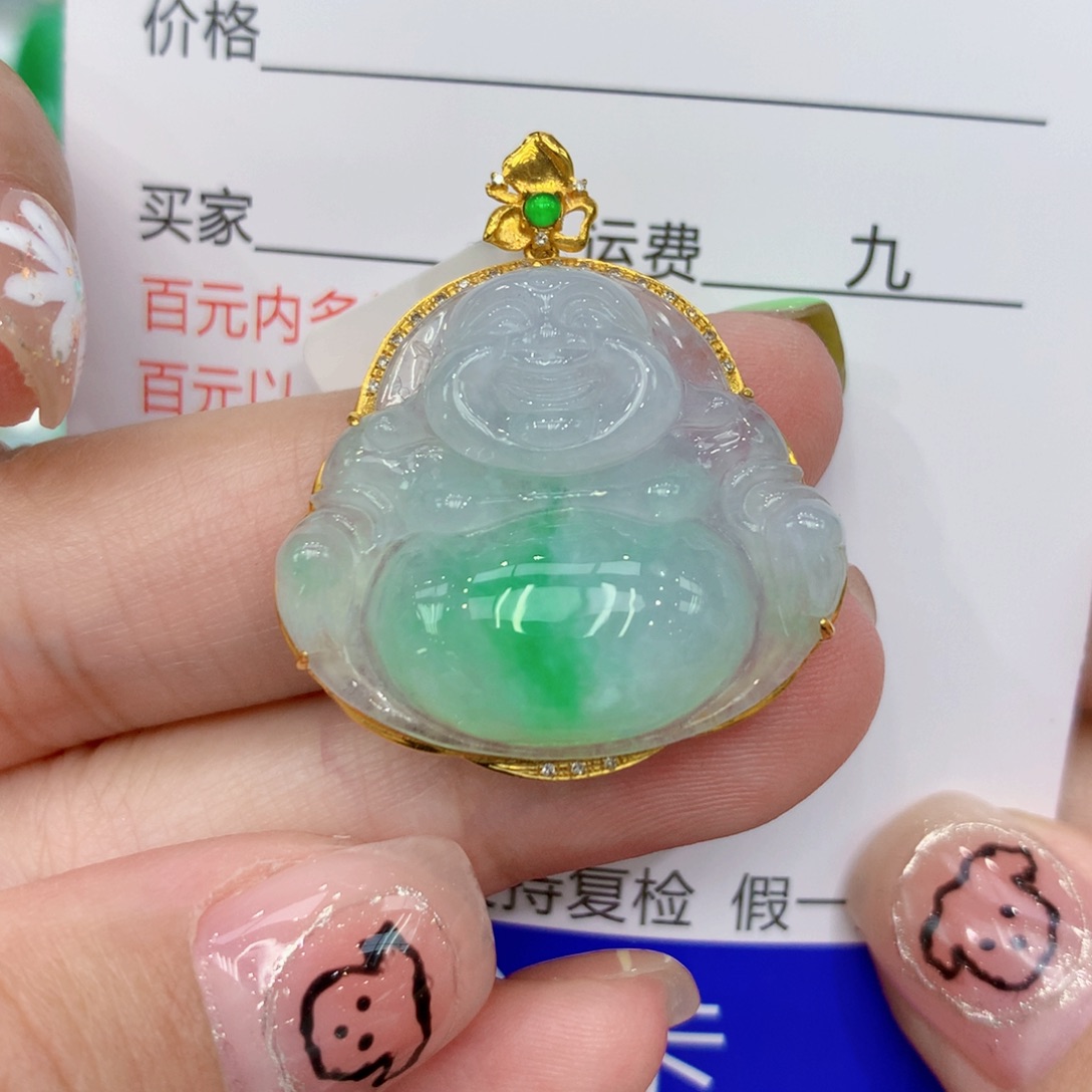翡翠18K金镶嵌颈饰佛公