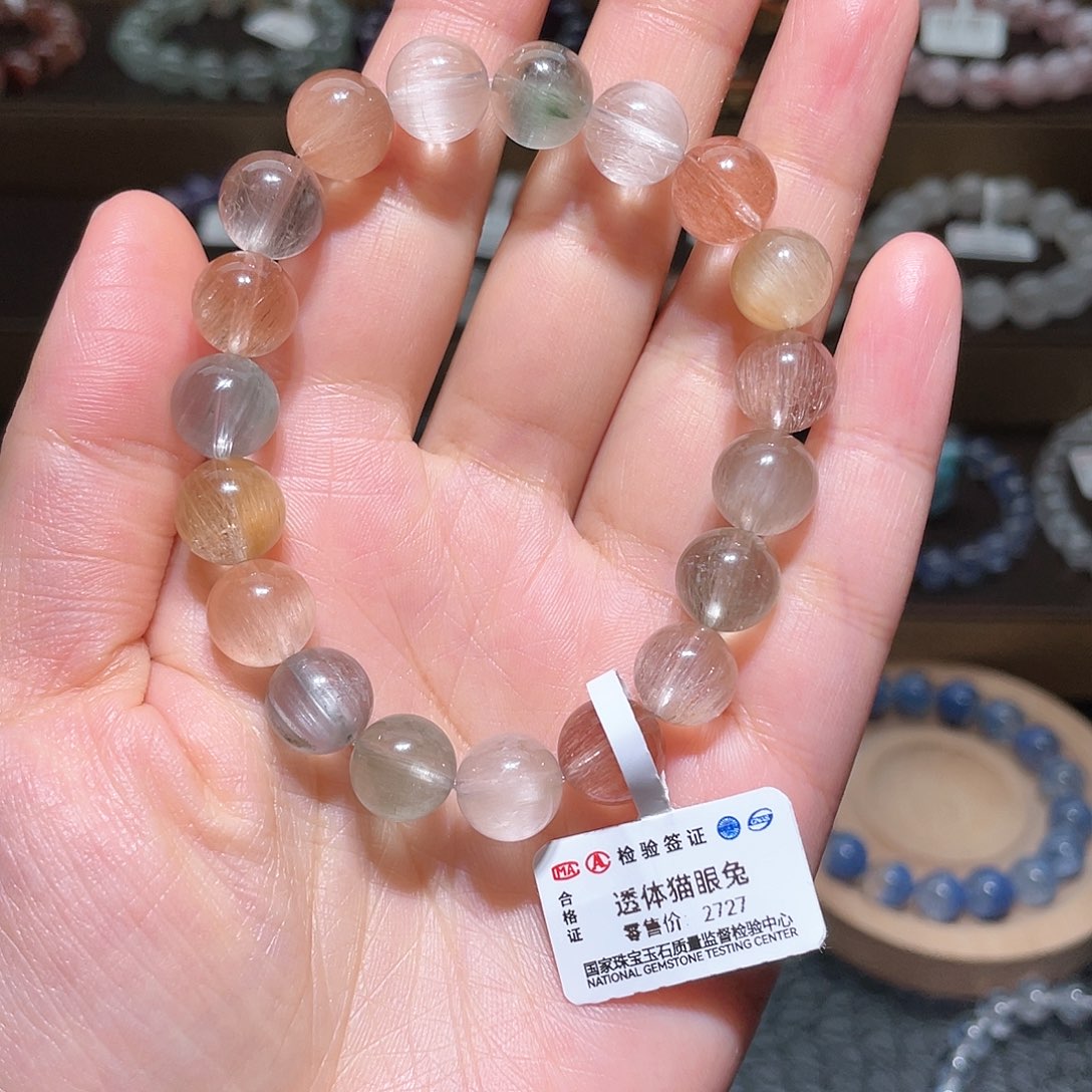 水晶手链未镶嵌兔毛手链，晶体通透