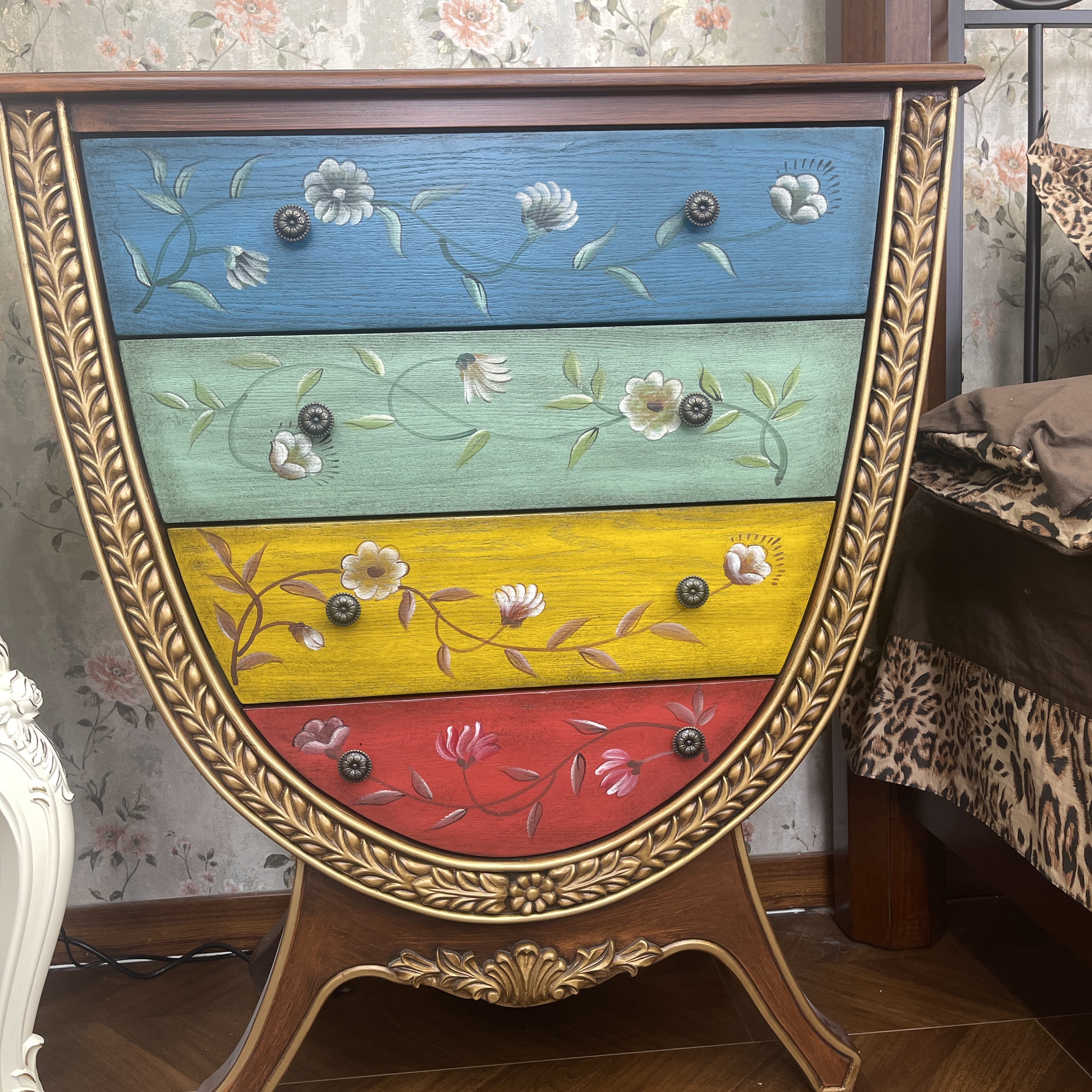 美式实木复古斗柜进门玄关柜酒杯形状四斗柜卧室收纳柜走廊装饰柜