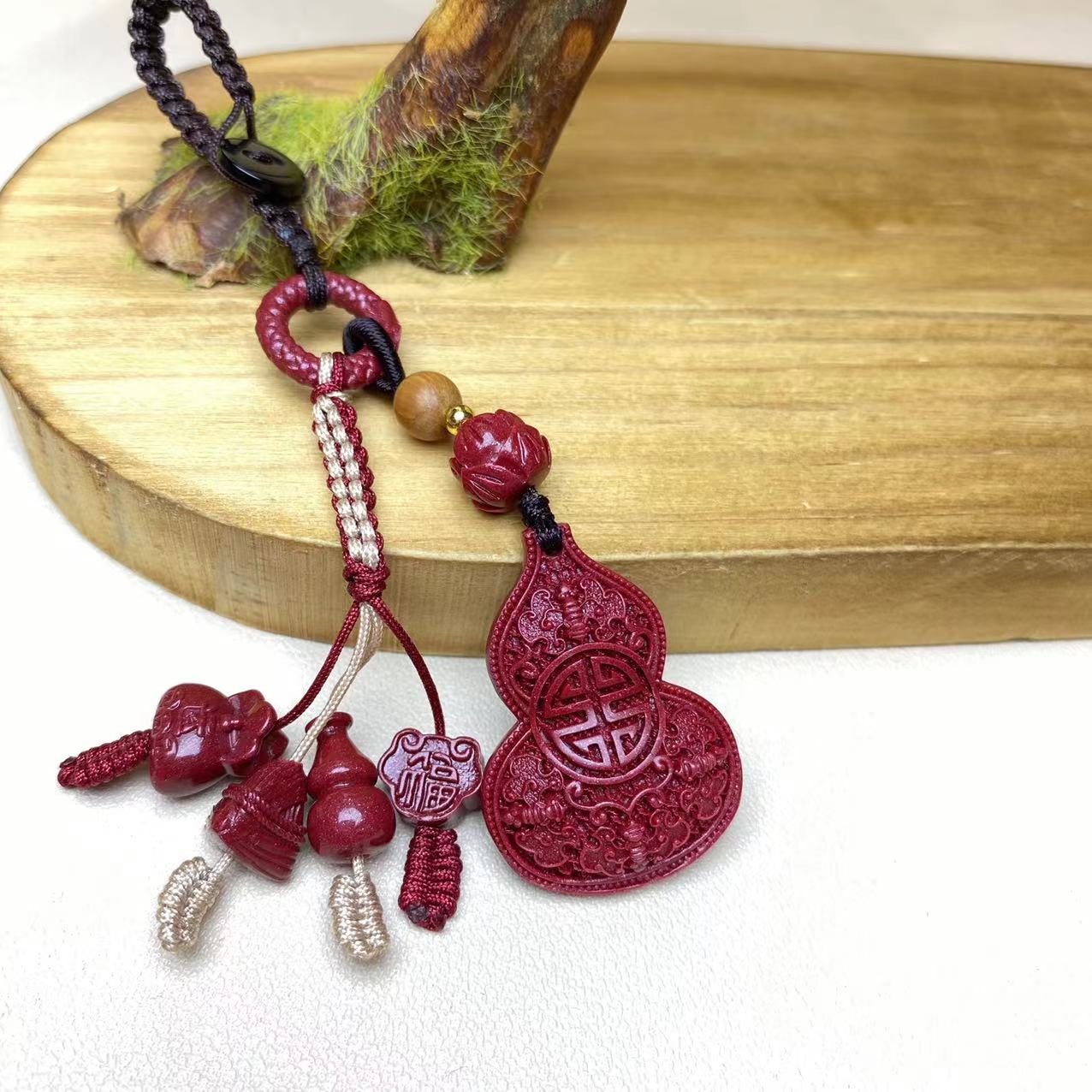 含辰砂工艺品高含量朱砂紫金砂设计款福禄双全葫芦钥匙扣保真朱砂