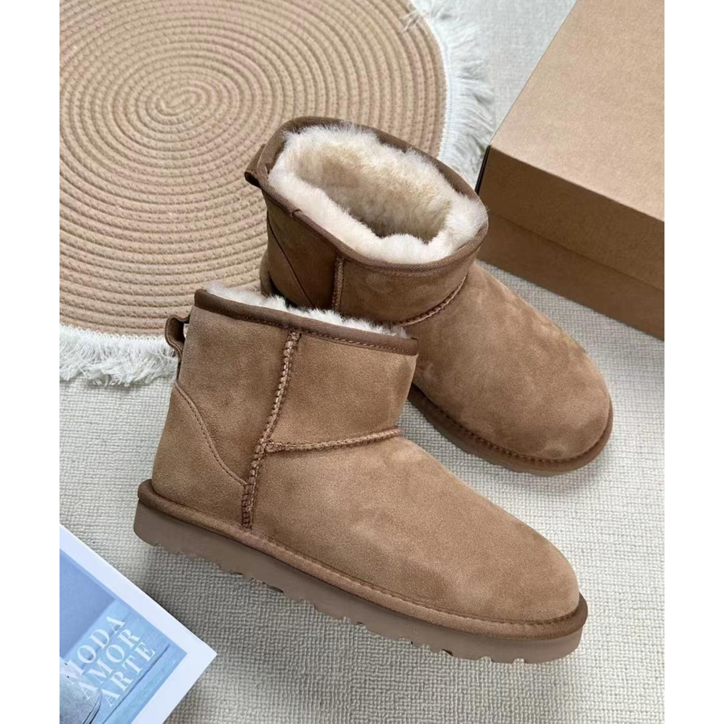 桑坡保暖5854薄厚底雪地靴皮毛一体女士休闲秋冬加厚百搭雪地靴