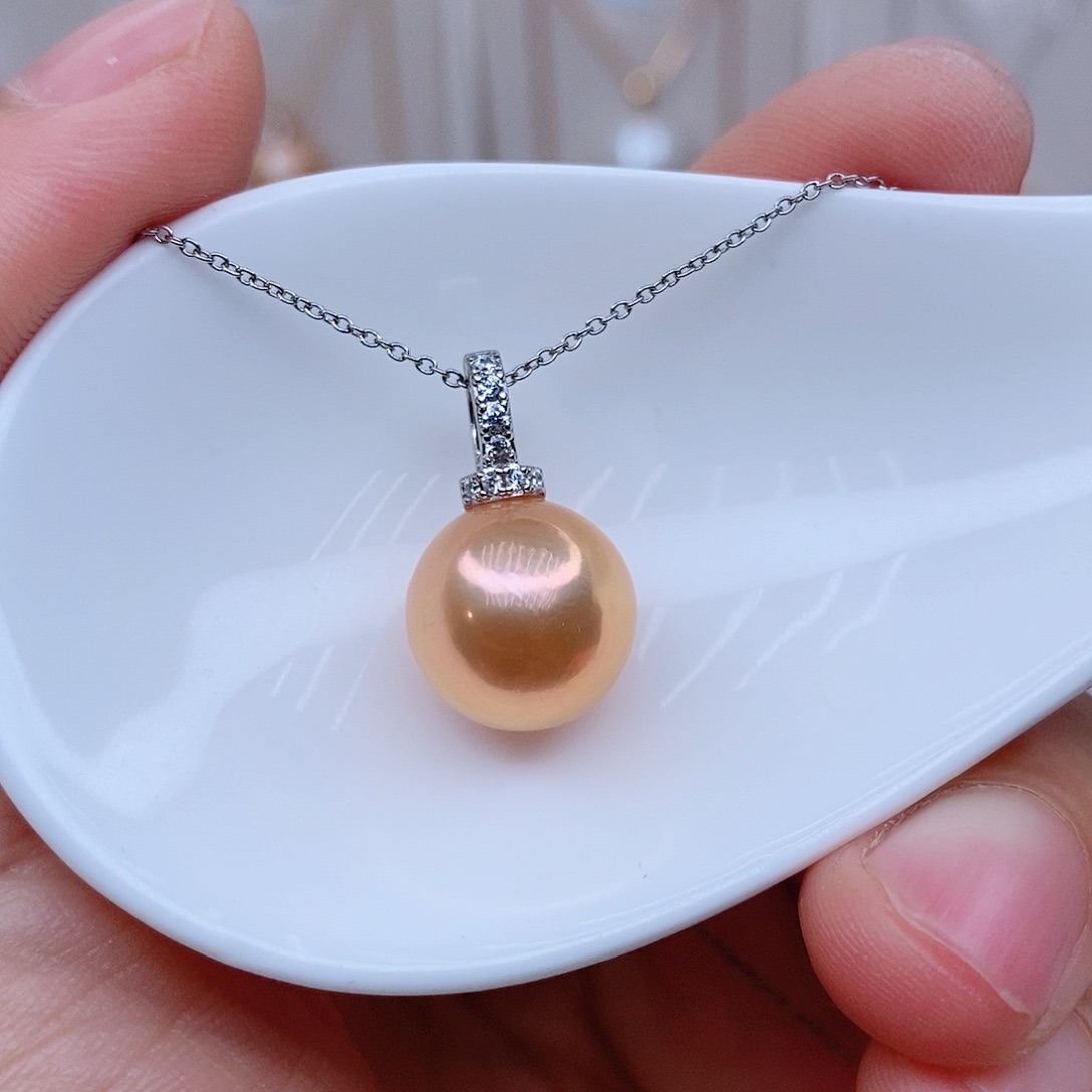 颈饰银S925镶嵌淡水珍珠铃*