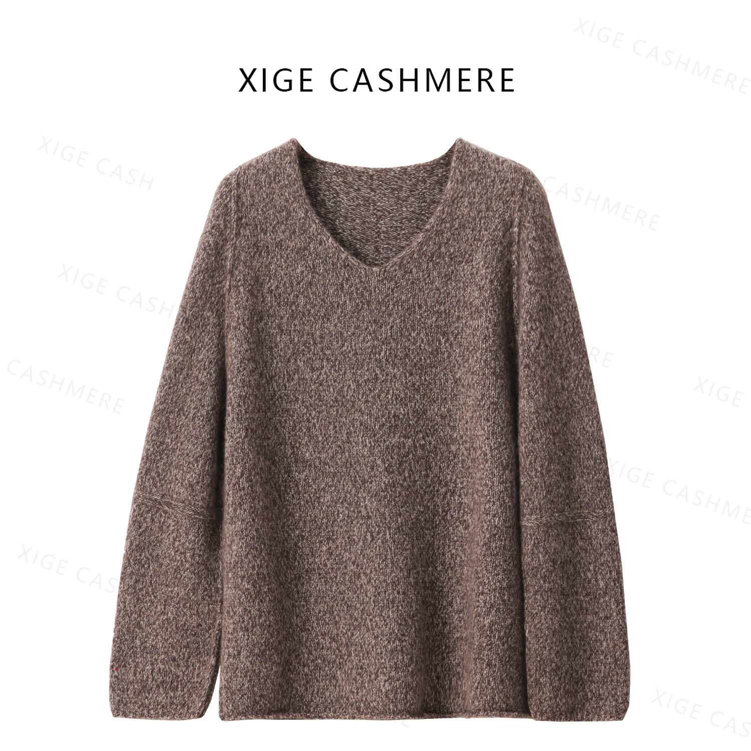 坠月 喜歌羊绒 女士V领桑蚕丝羊绒上衣针织衫 7787