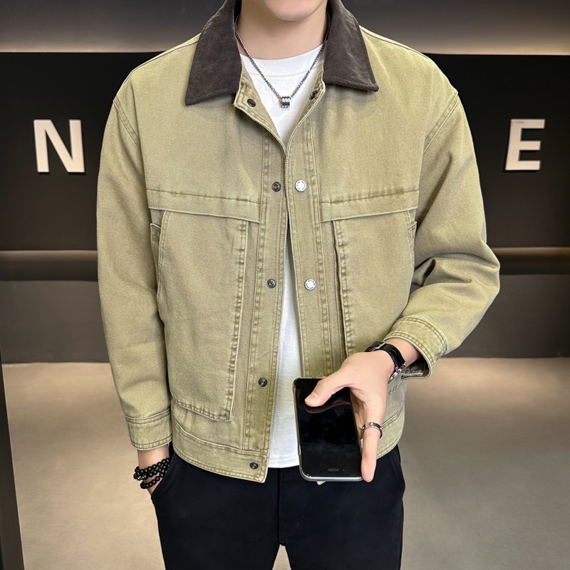 秋季新款潮流拼色休闲韩版显瘦耐磨百搭翻领夹克外套男士