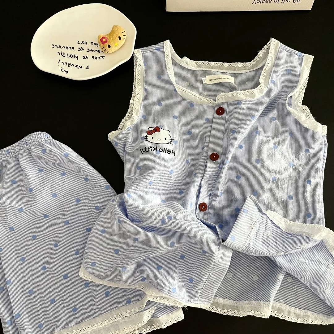 花边可爱hellokitty睡衣女夏季新款吊带短裤夏天家居服套装可外穿