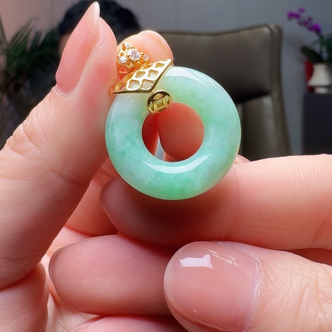 翡翠银S925镶嵌吊坠(不含链)天然