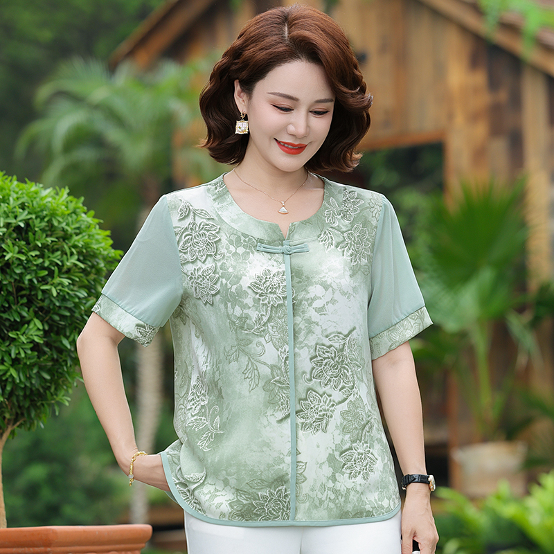 新中式中年妈妈夏装短袖碎花衬衫四五十岁宽松薄款上衣