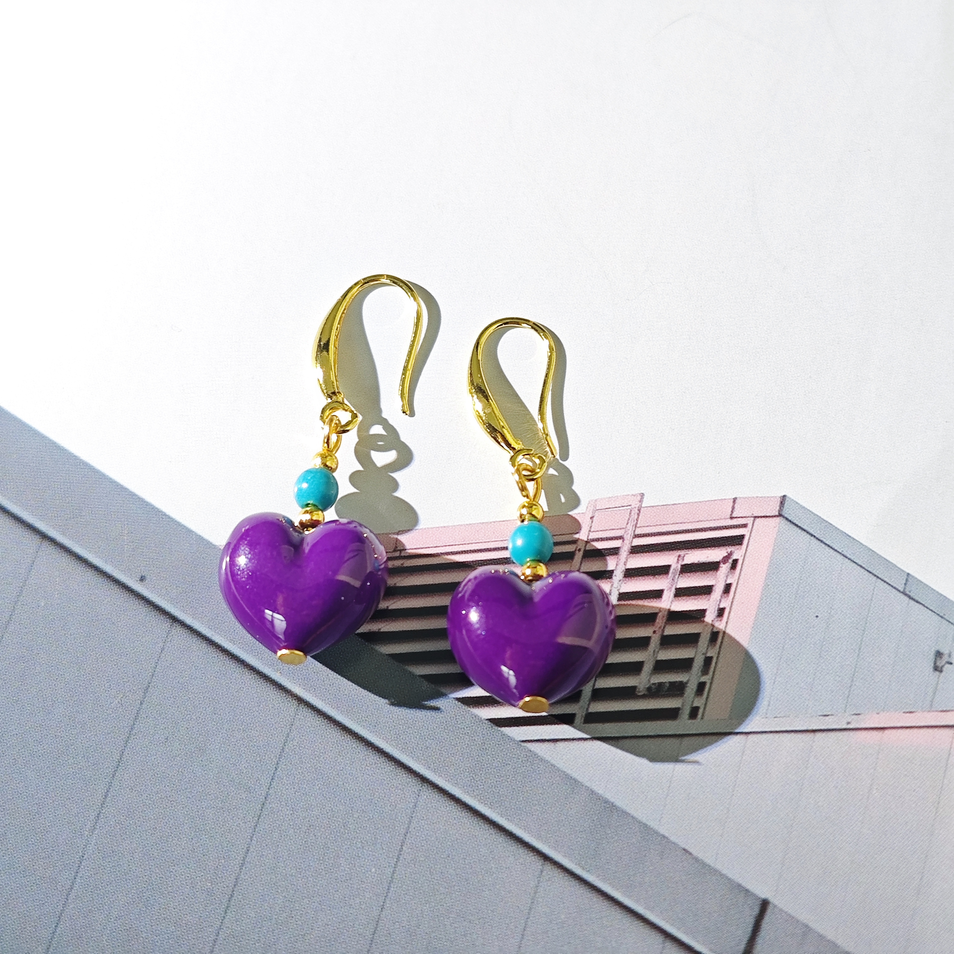 妖孽紫爱心耳饰-y2385