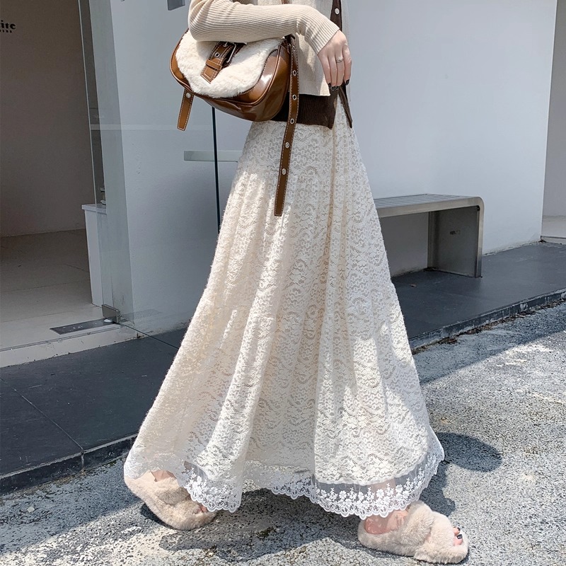 白色半身裙女2025新款时尚洋气爆款钩花镂空蕾丝长裙法式气质半裙
