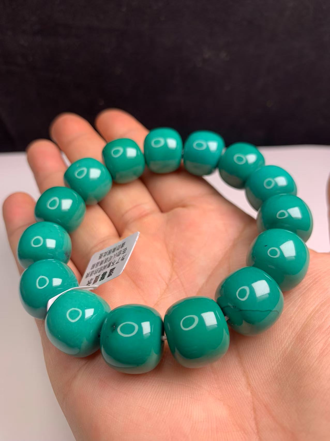 湖北原矿纯手工特色高瓷原石精工老油绿手链16mm