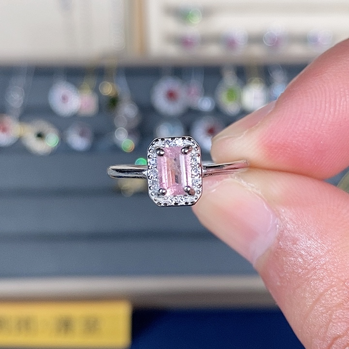 红色碧玺戒指银S925镶嵌