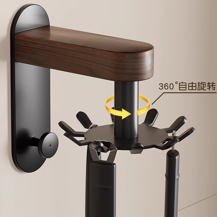 胡桃木实木厨房挂钩旋转多功能勺子锅铲收纳厨具置物架免打孔挂架