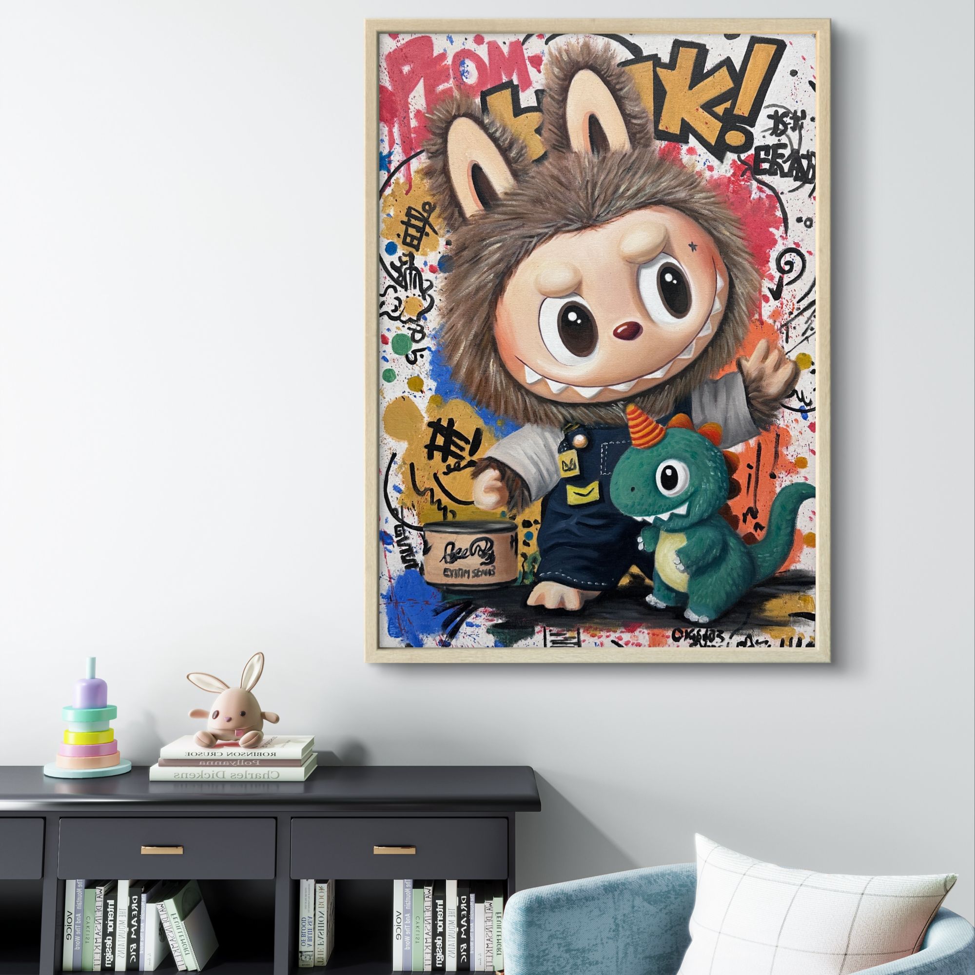 纯手绘油画【涂鸦小可爱】客厅装饰画餐厅背景墙挂画手工背景墙画