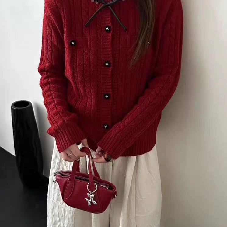 【丽鑫】9972重工蝴蝶结开衫毛衣