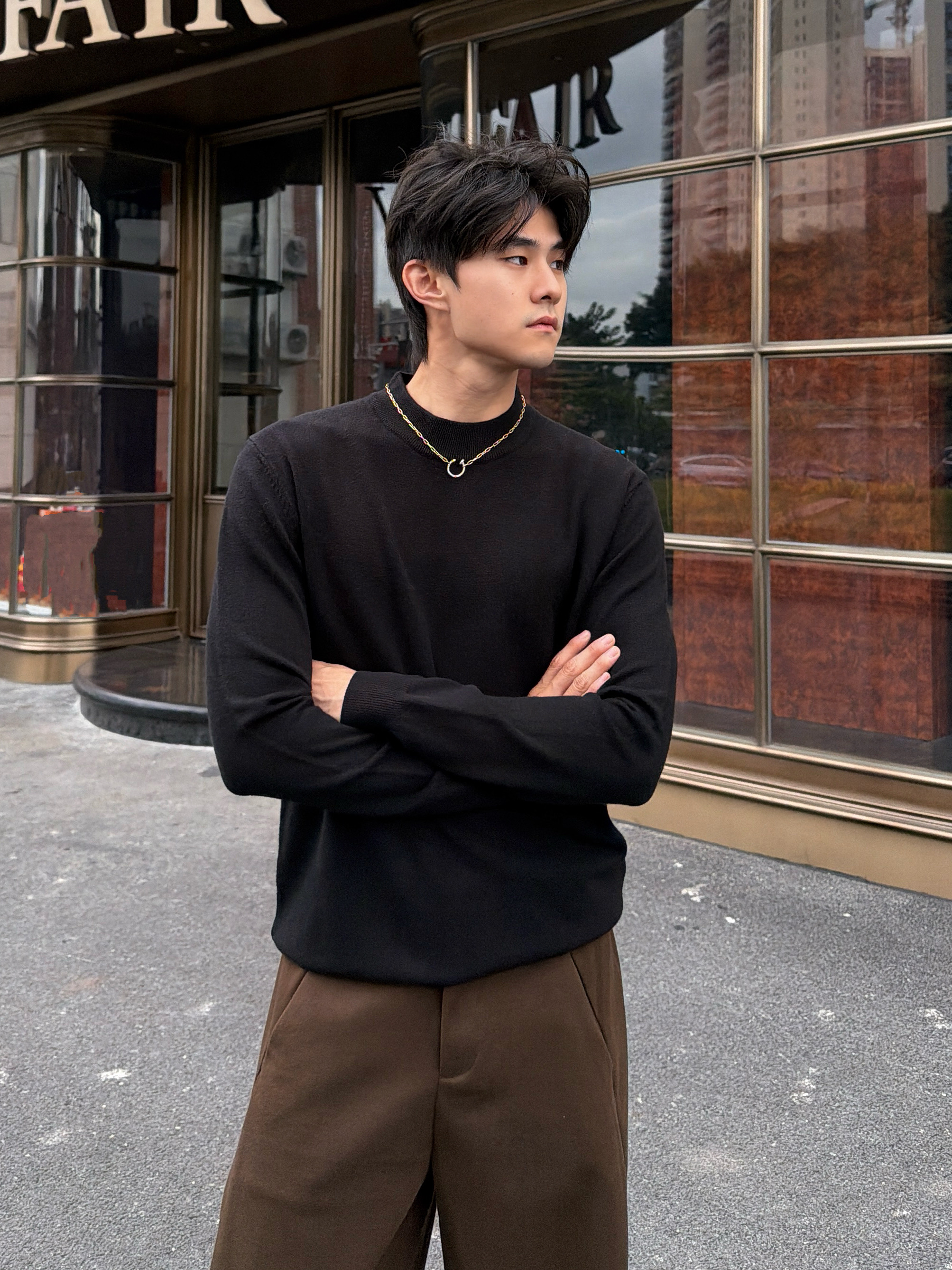 毛衣男款冬季半高领纯色百搭羊毛衫中领套头痞帅针织打底衫上衣男