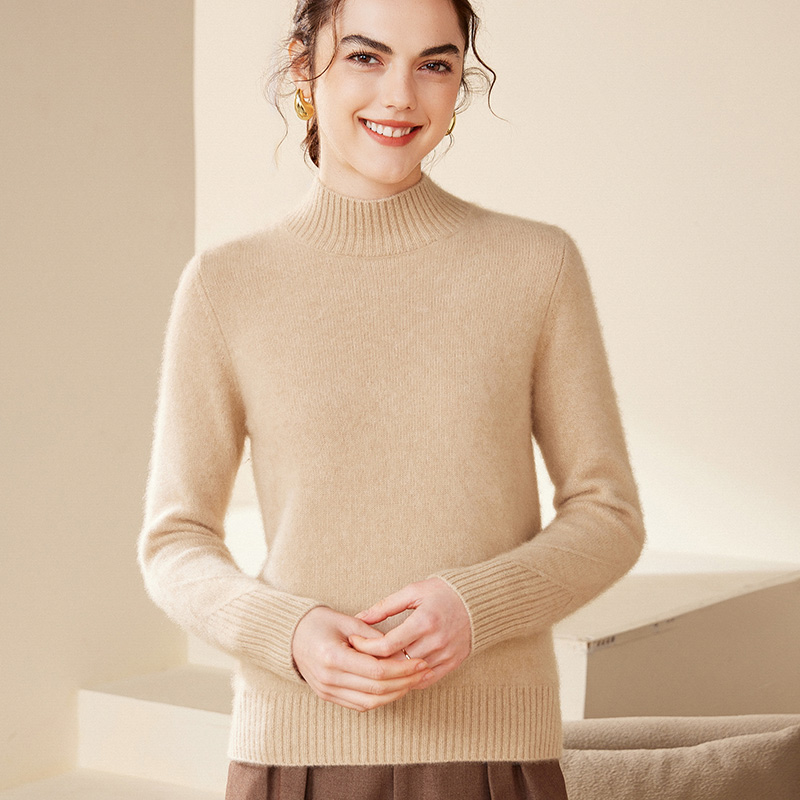 2025秋冬半高领羊绒衫100%女士套头宽松加厚针织打底衫330-380g