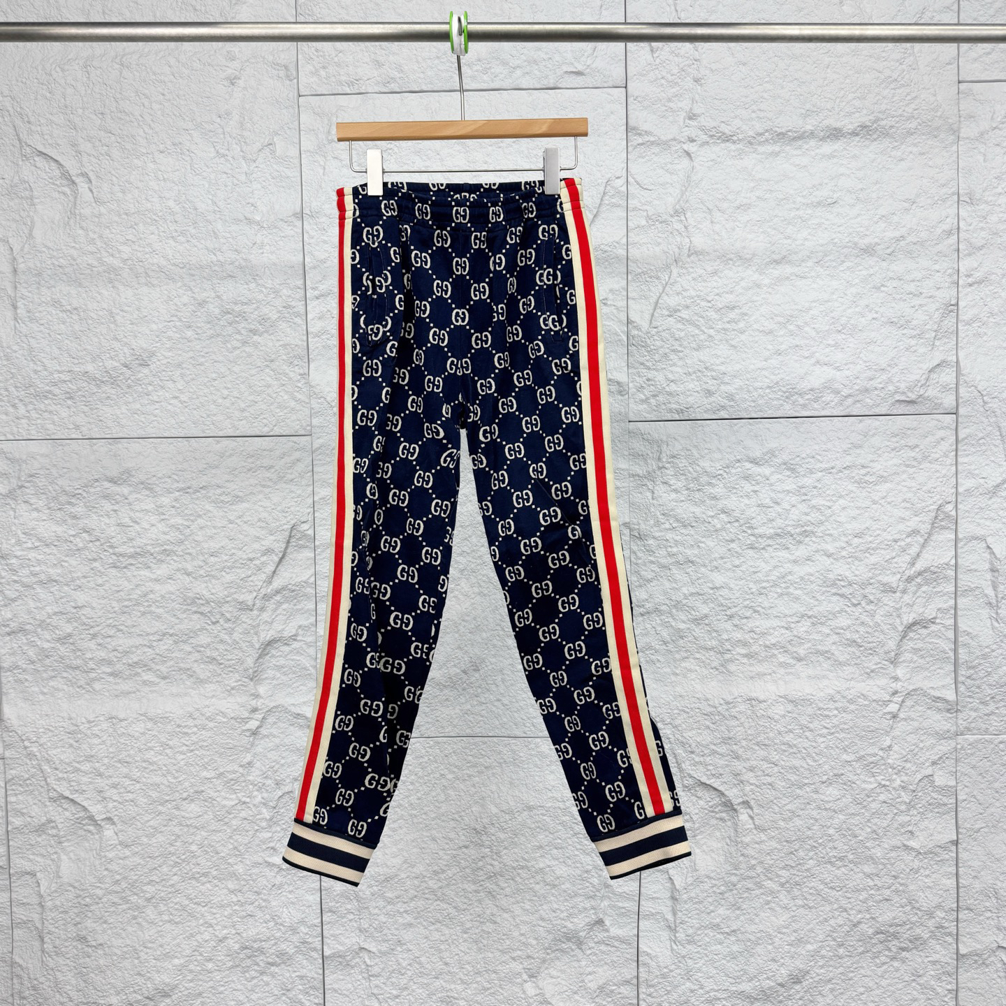 99新 GUCCI/古驰 XS码/侧边装饰满印logo松紧直筒束脚裤/17700606