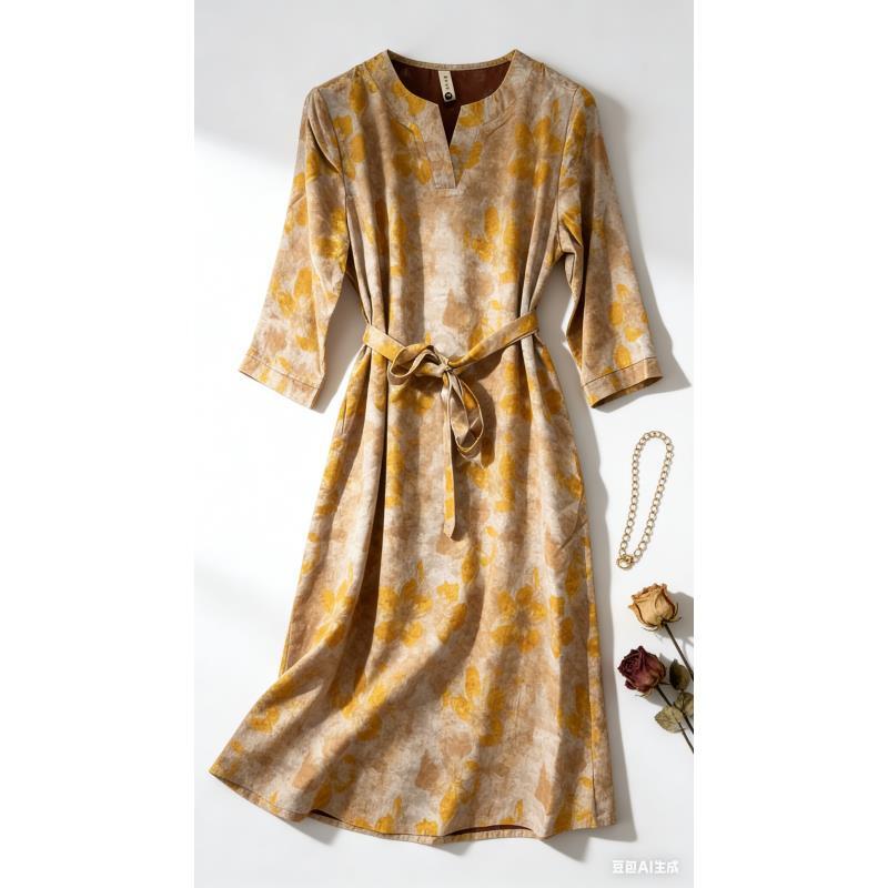 【香云纱高定款】金凤凰质修身时尚休闲夏季高端大码妈妈装连衣裙