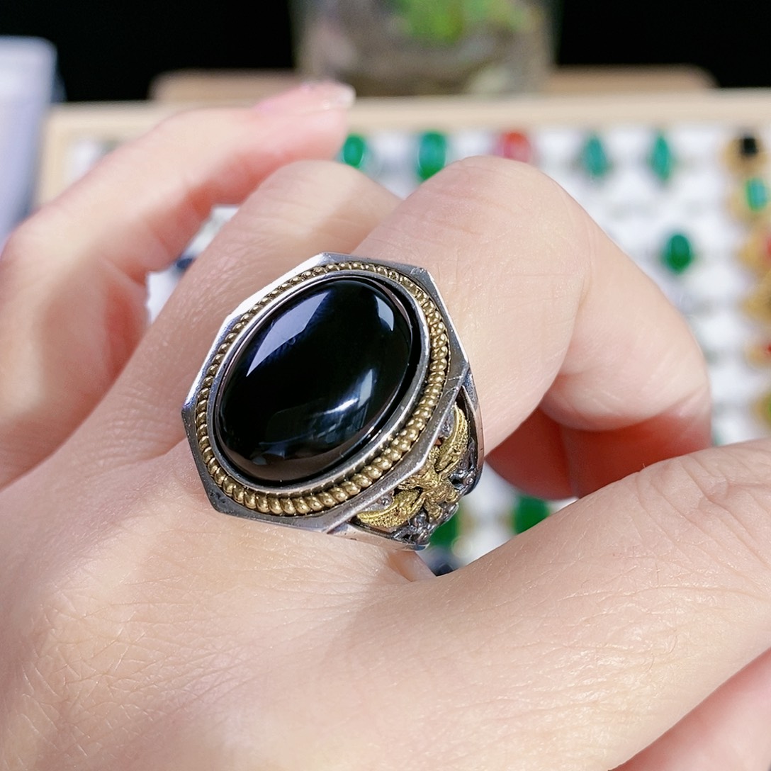 玛瑙/玉髓戒指银S925镶嵌