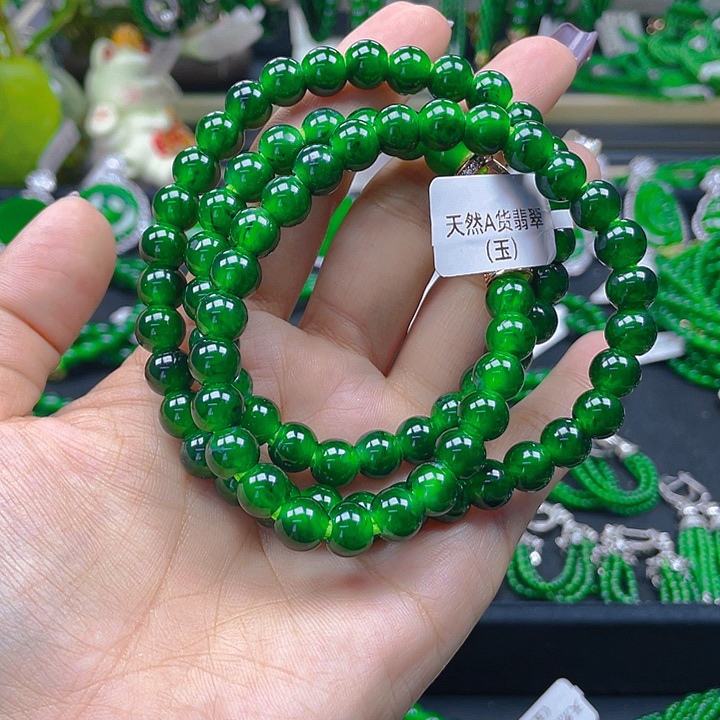翡翠未镶嵌颈饰冰阳绿飘花项链8