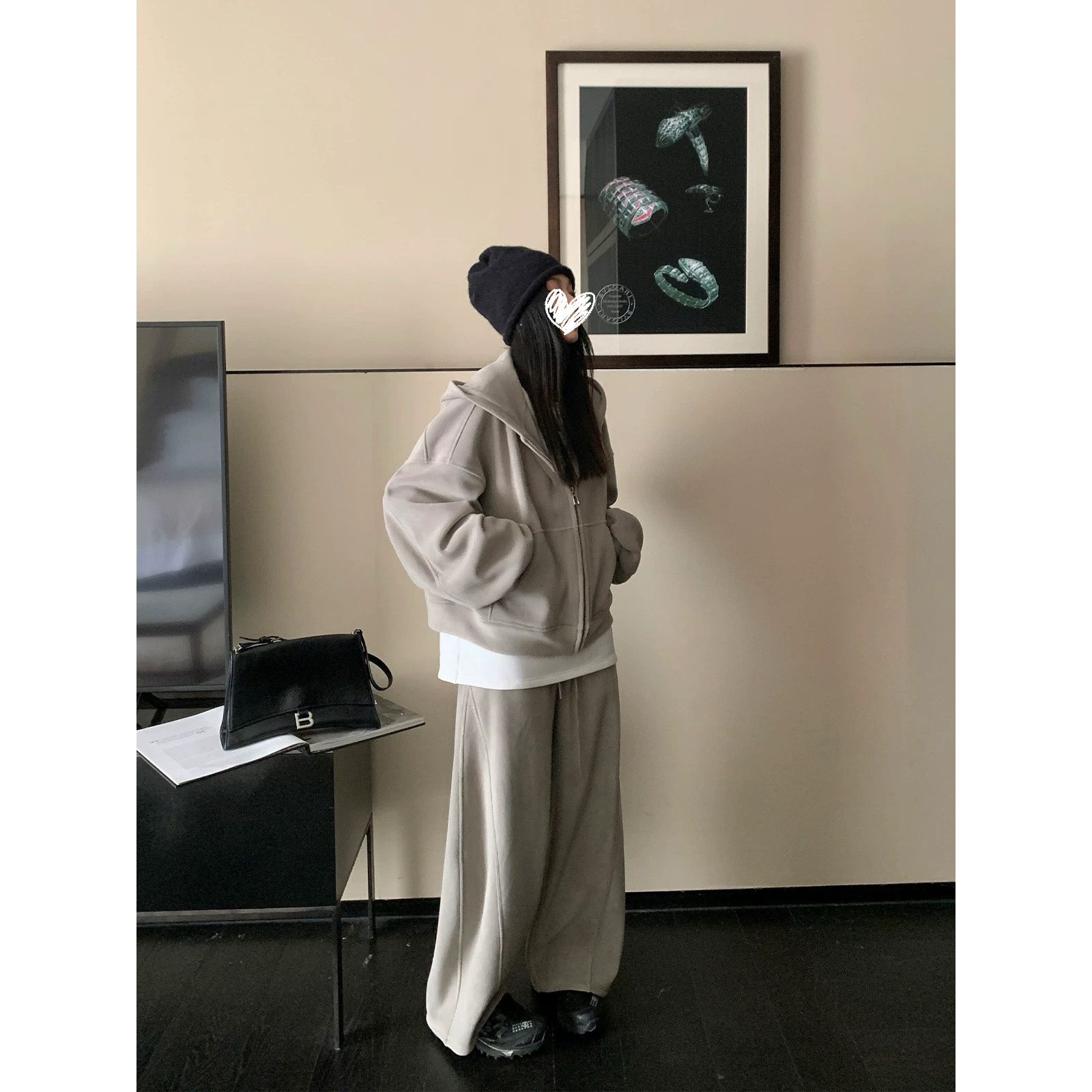 【7色入】双面奥粒绒 490g高克重连帽卫衣外套加厚阔腿裤套装C6008