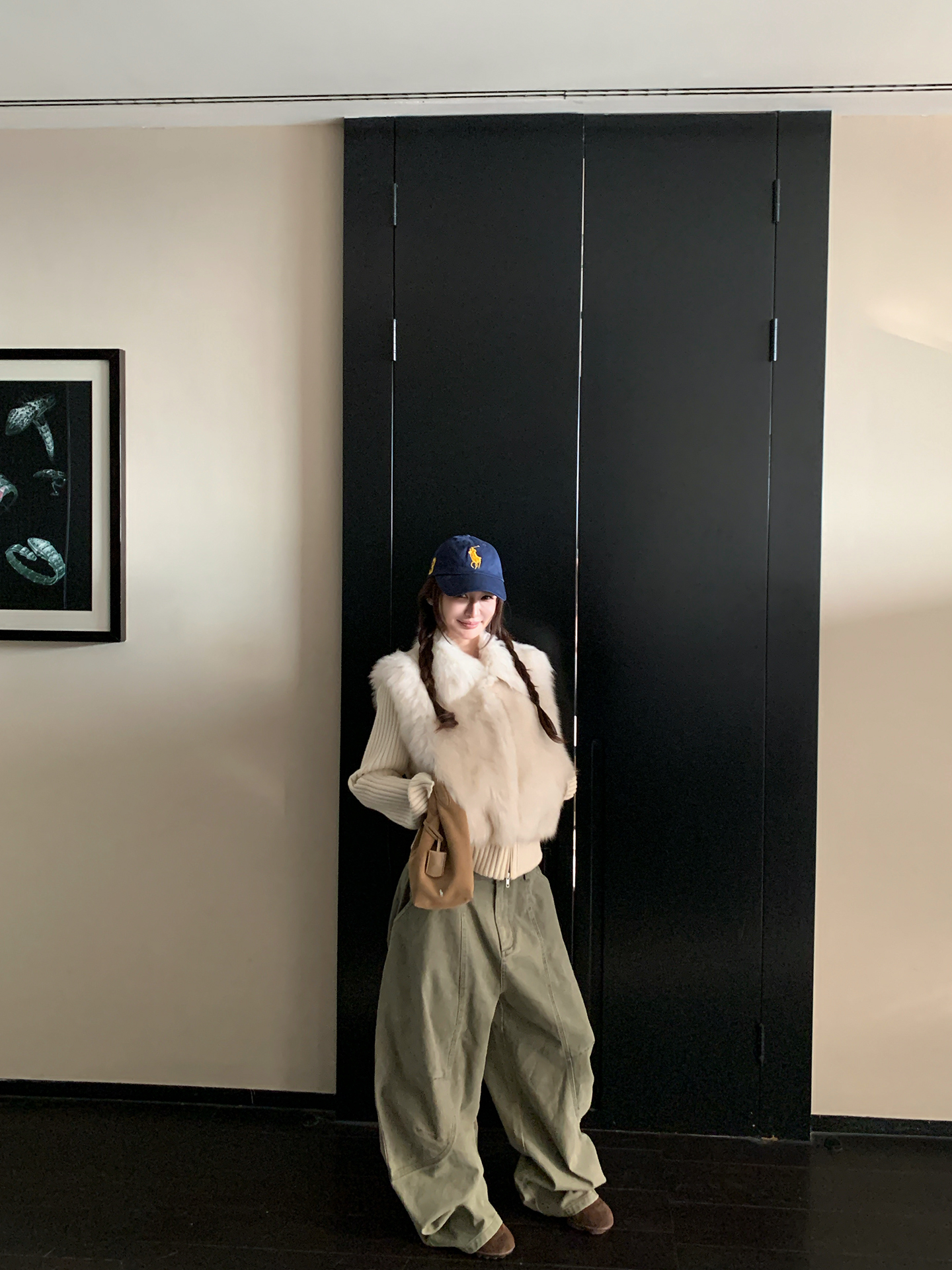 乐怡哩2025新款狐狸毛外套螺纹拼接可拆卸袖子多巴胺保暖时尚爆款