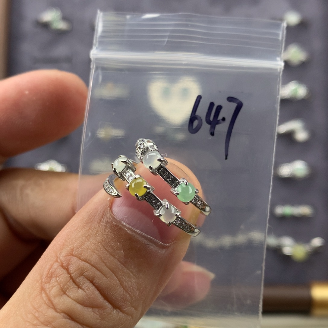 翡翠银S925镀金镶嵌戒指647