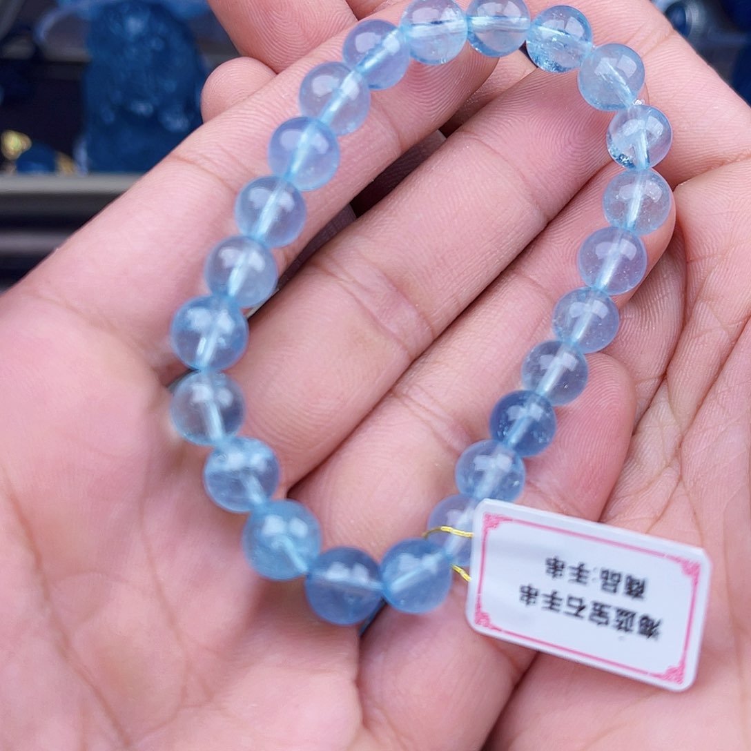 小***子天然辰砂海蓝手串
