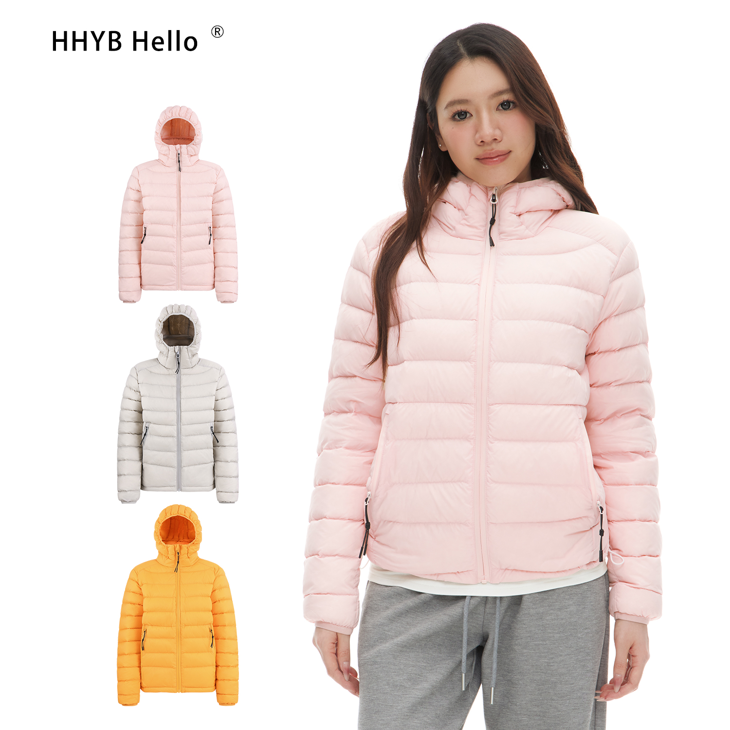HHYB Hello2025冬季连帽排骨长袖舒适不臃肿羽绒服外套女H70029