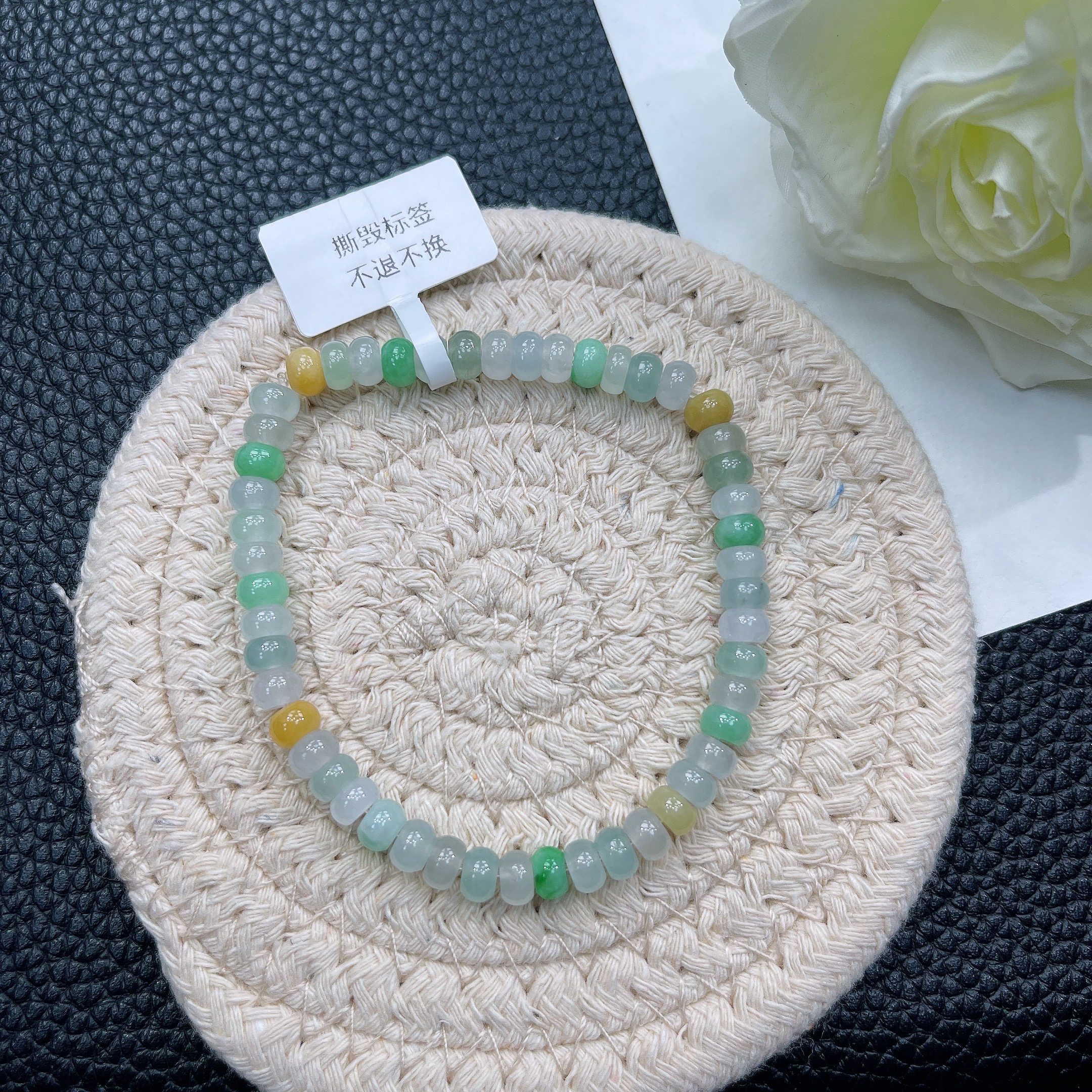 缅甸天然A货翡翠马卡龙算盘珠翡翠手串 卡5.6mm 50颗