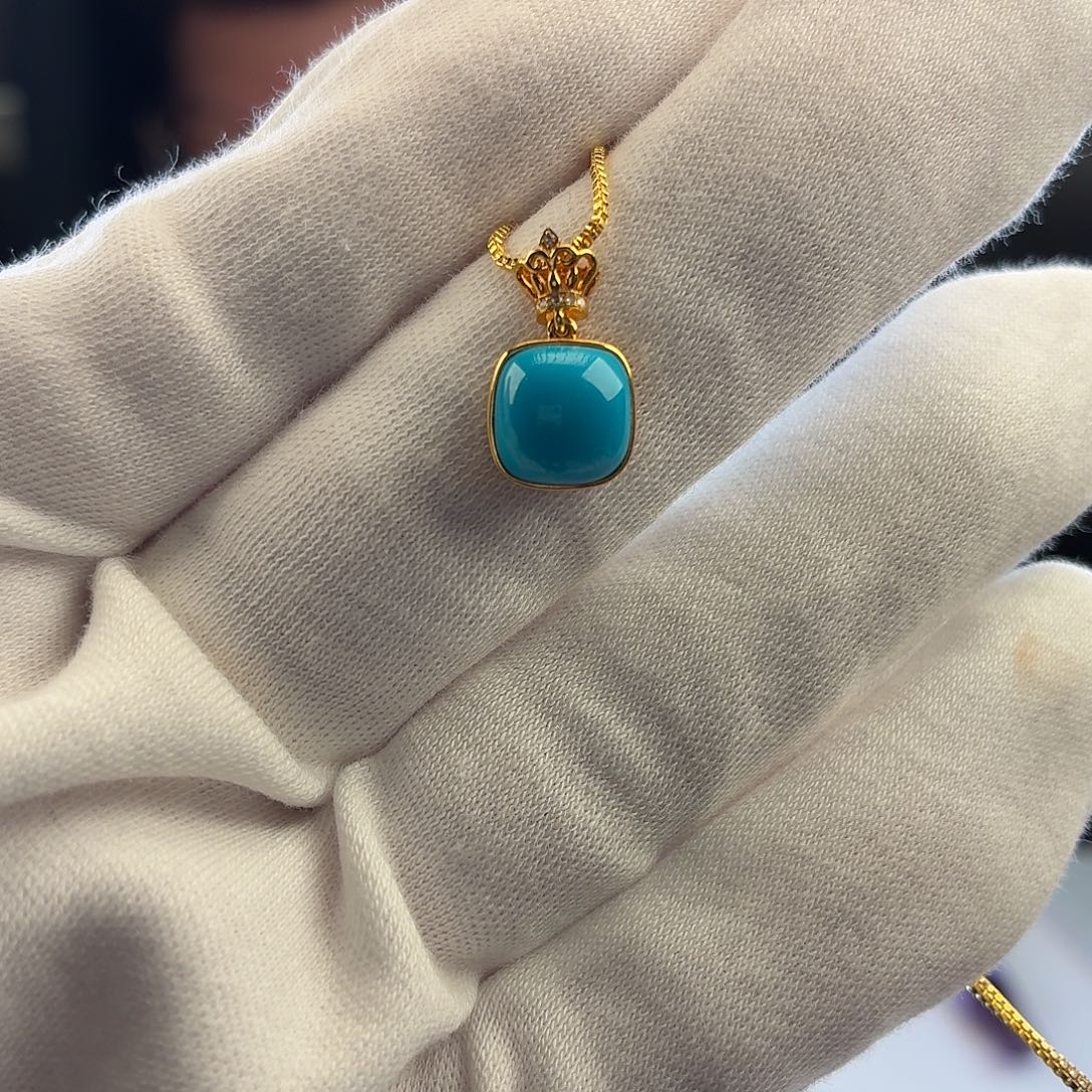 绿松石18K金镶嵌挂件9.5mm