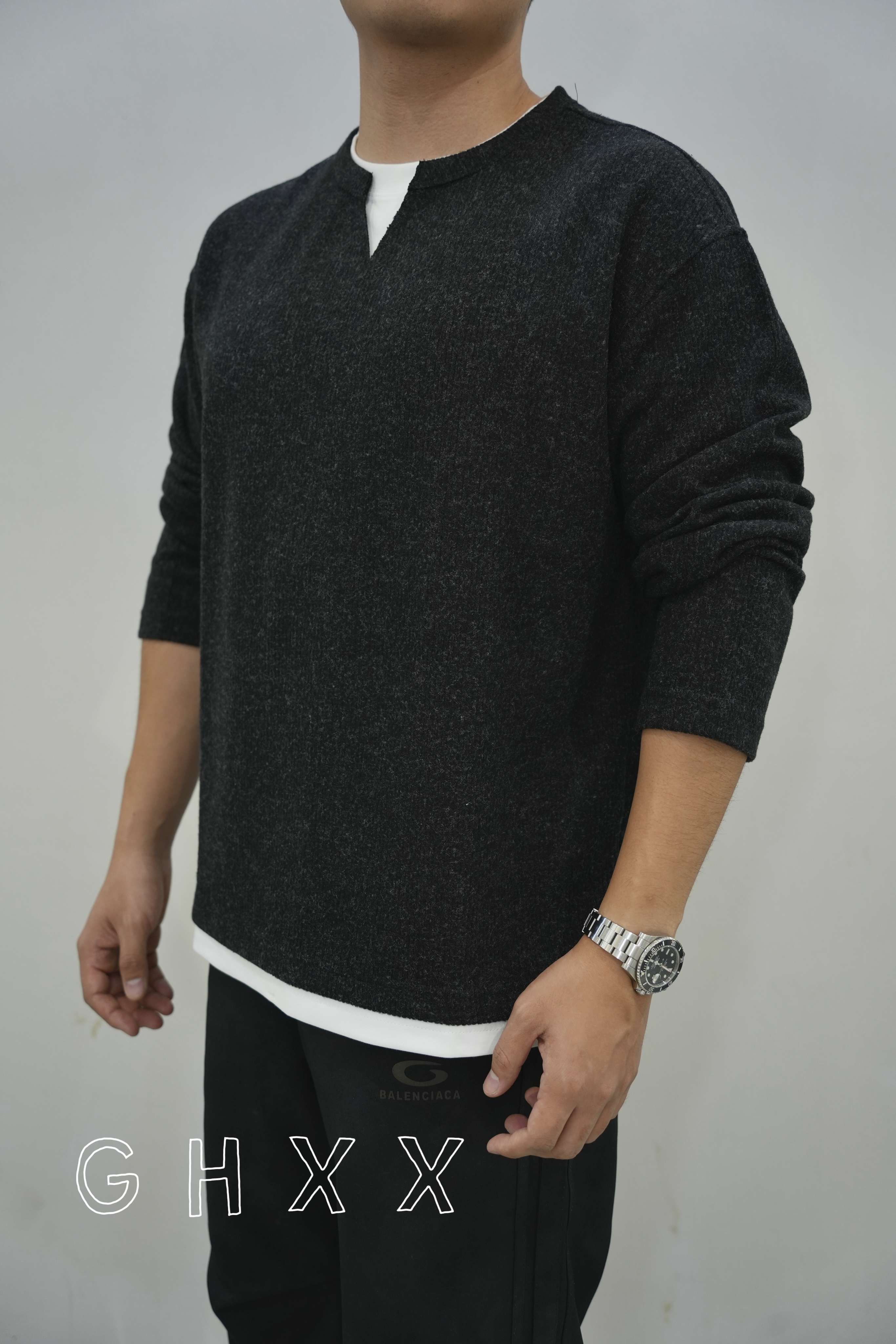 男装假两件时尚卫衣加厚宽松型透气绒衫秋季