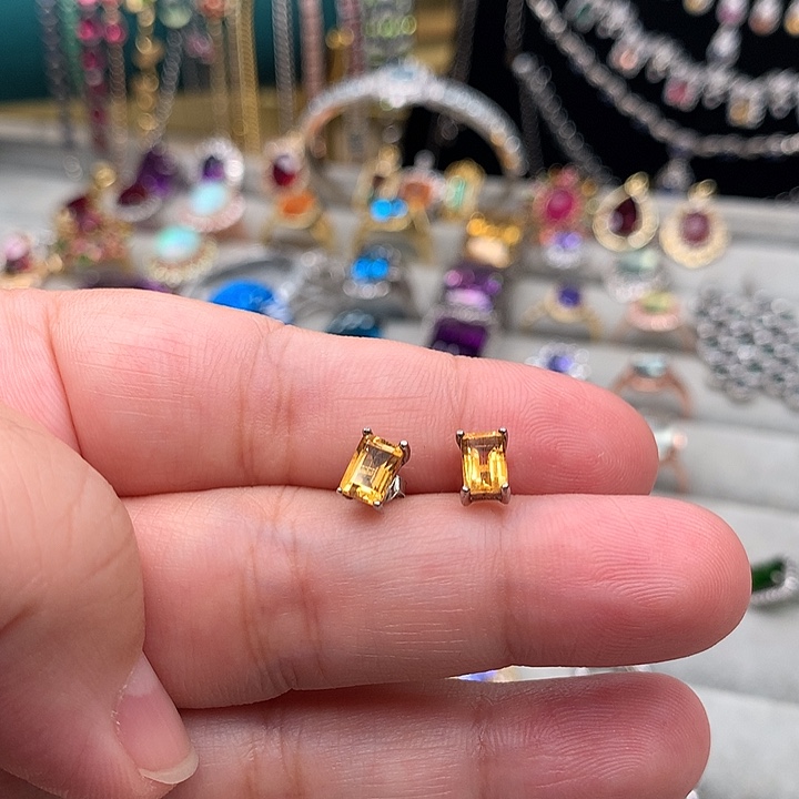 耳饰银S925镶嵌黄晶