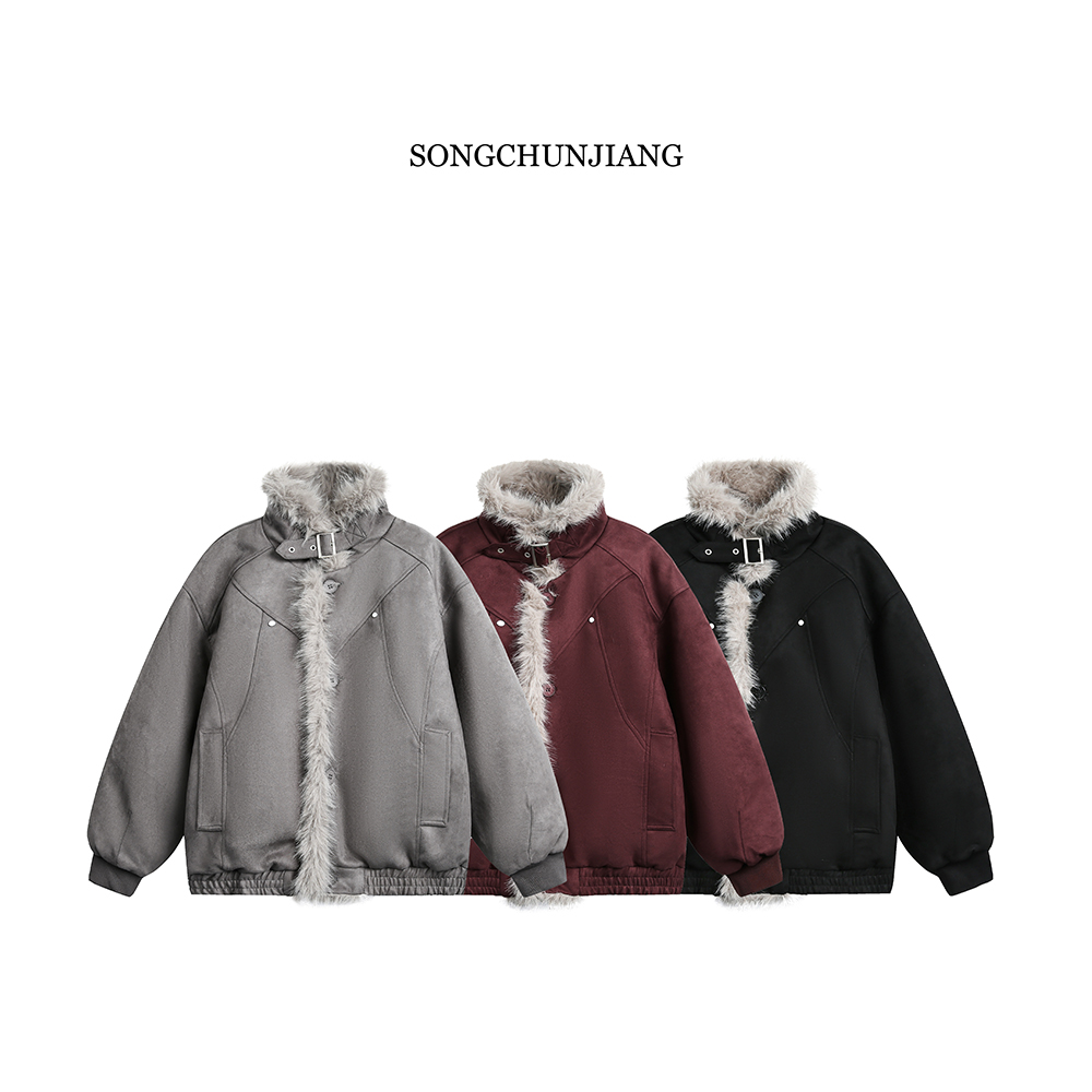 宋春江同款 新款复古座山雕棉衣男女短款cleanfit高级感毛领棉服