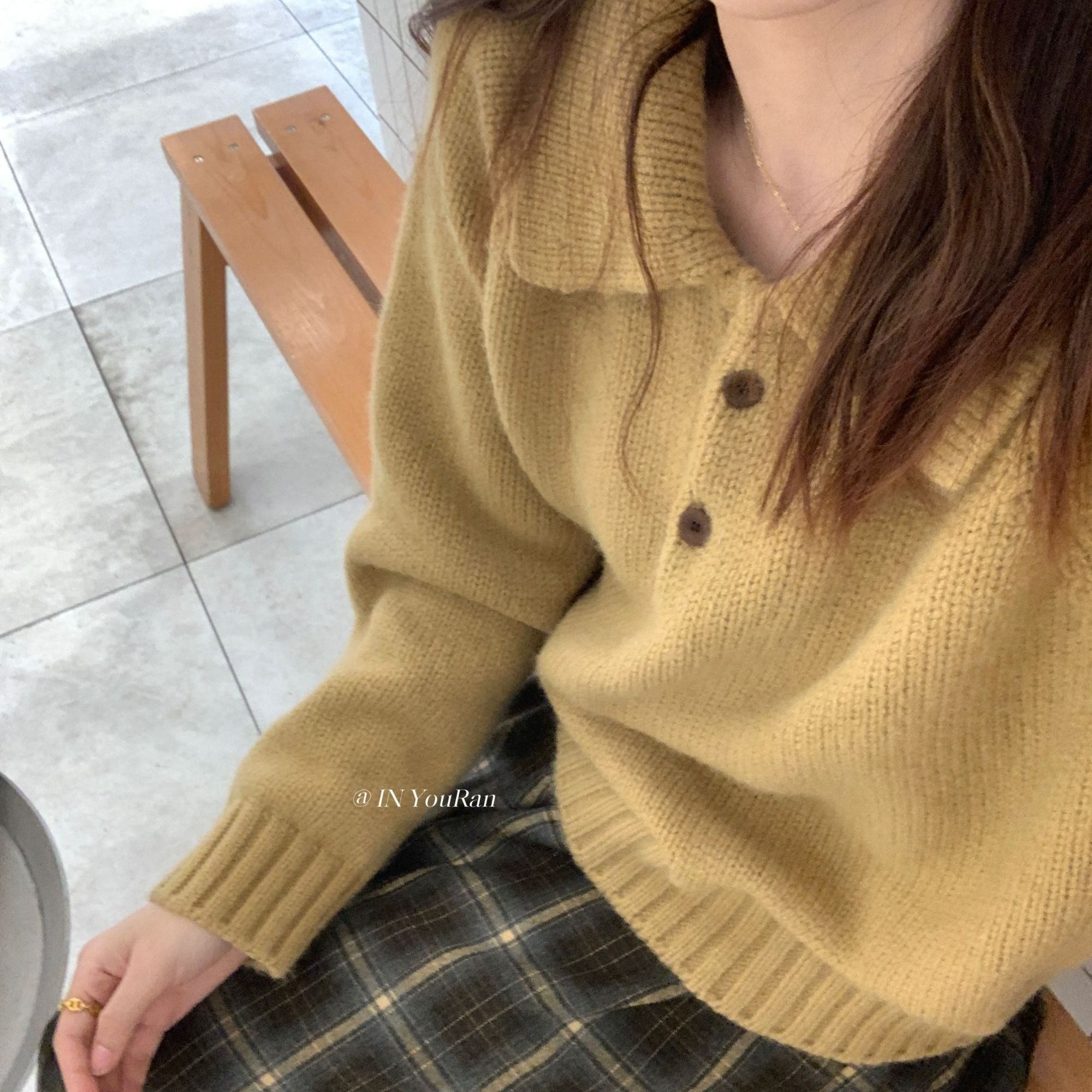 周悠然【翻领两粒扣毛衣】韩系秋冬保暖毛衣