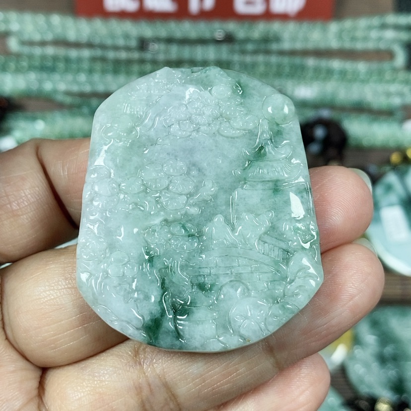 【闪购商品】翡翠颈饰未镶嵌玉吊坠翡翠玉山水牌