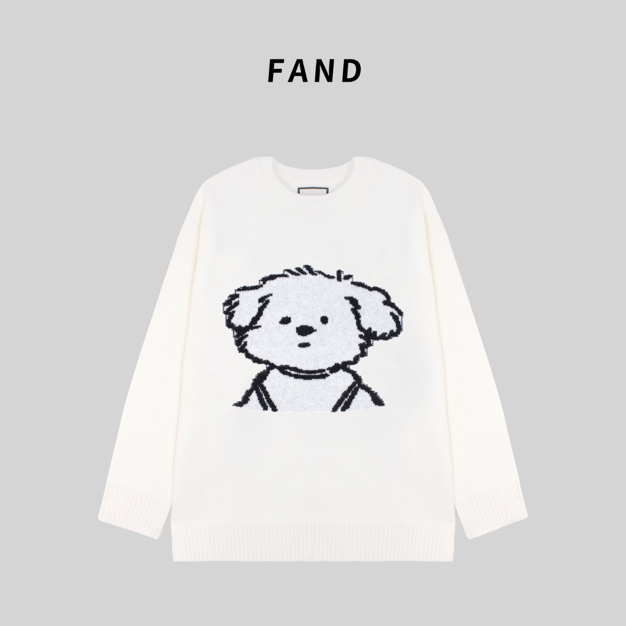 FAND妍妍【hello狗狗】针织秋冬宽松慵懒风百搭加厚圆领毛衣