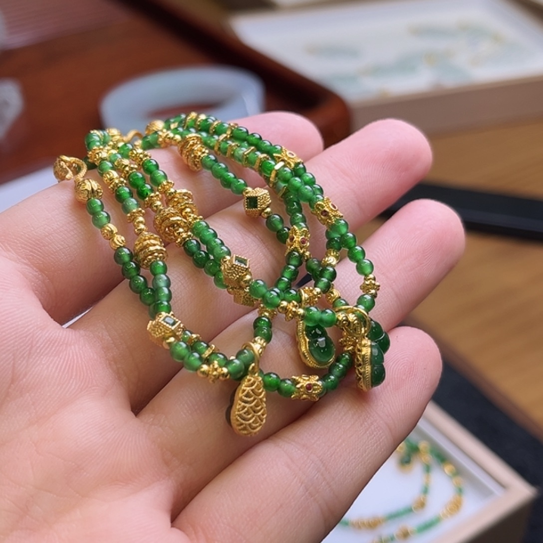 翡翠银S925镶嵌手链手串