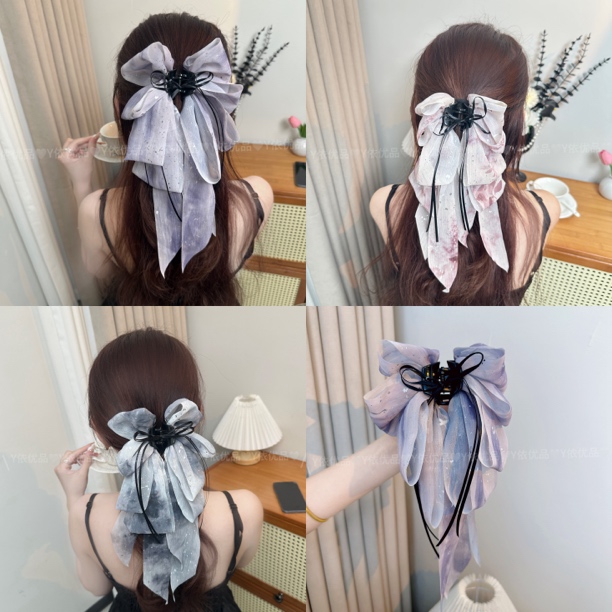 流光水墨·2025新款发饰水墨画飘带抓夹中式气质百搭显发量马尾夹