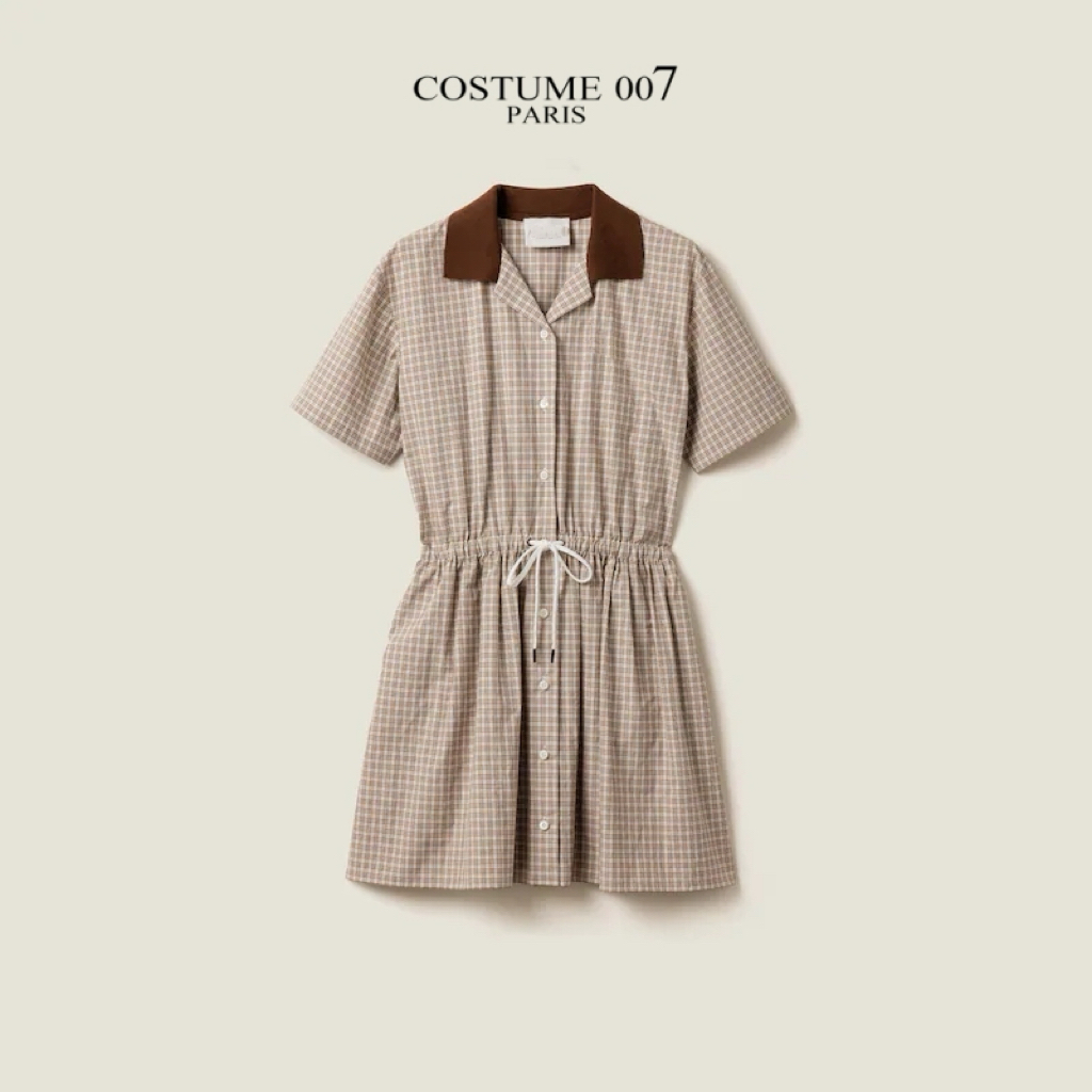  Costume007 25新款女士格纹迷你连衣裙翻领衬衫裙