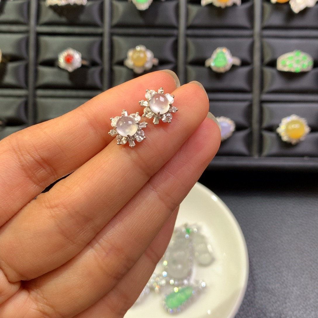 翡翠银S925镶嵌耳饰