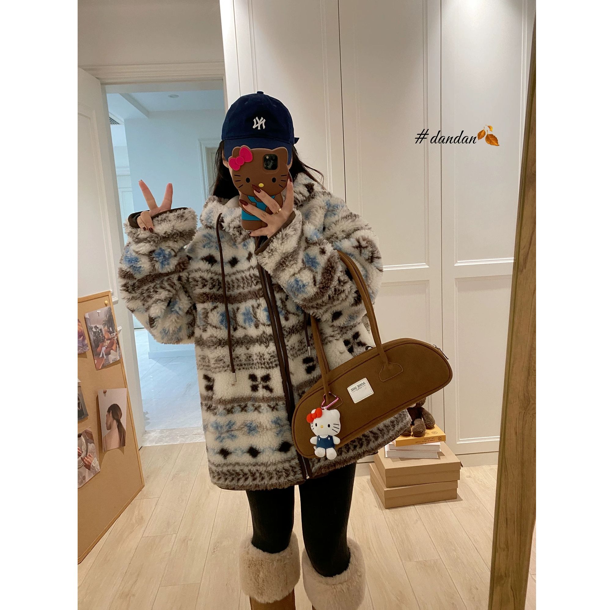 韩版女保暖加绒冬季立领秋季大衣上衣花纹外套短外套